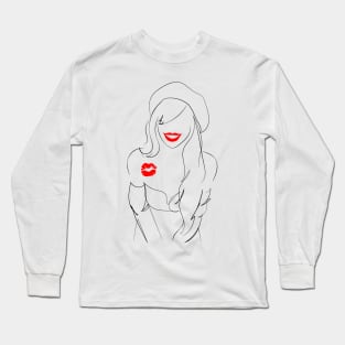 Women Red Lips Kisses Long Sleeve T-Shirt